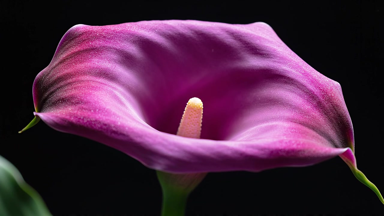 Levende lilla kalla-blomst isolert på svart bakgrunn