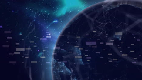 animation of earth with glowing lights and digital data patterns in space