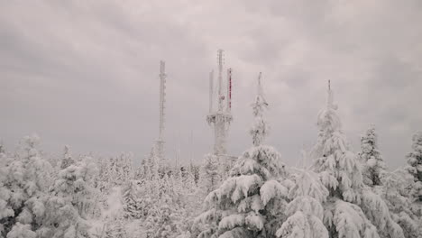 Telecommunications-Antenna-Tower-At-Mont-Orford-National-Park-And-Ski-Resort-During-Winter-In-Quebec,-Canada