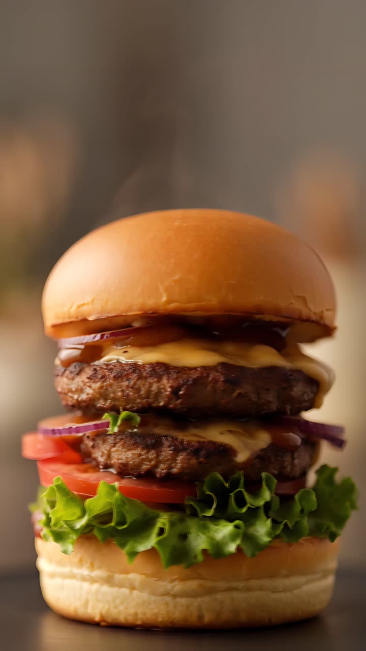 Hamburguesa Jugosa en Primer Plano con Fondo Bokeh 4K