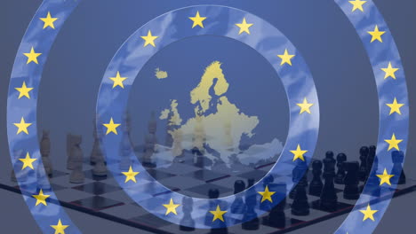 stars spinning on circles over eu map against chess board