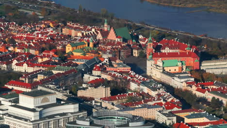 tight aerial shot of the royal castle in warsaw