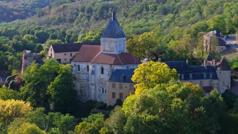 Aerial-view-of-Gargilesse-village-and-its-castle,-France