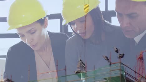 animation of diverse business people over building site