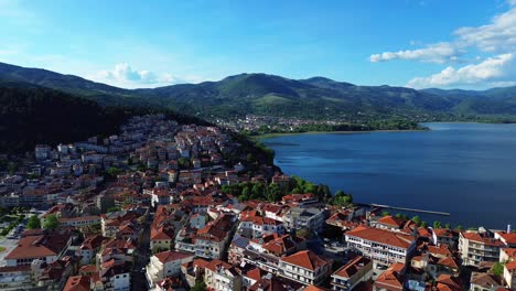 kastoria greece orange roof houses lake orestiada region of macedonia, aerial