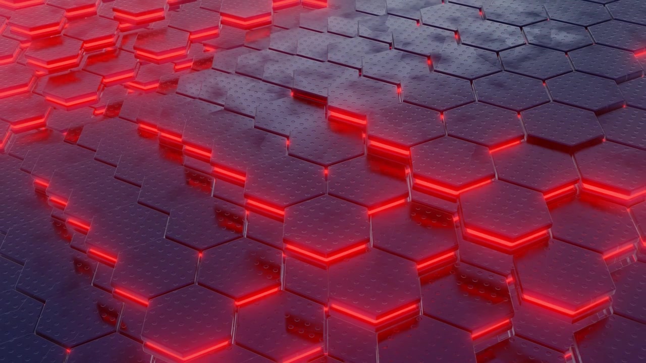 Futuristic Dark Hexagonal Pattern with Glowing Red Light Accents
