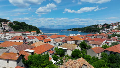 seascape from the town of jelsa in hvar island during summer in croatia. - aerial shot
