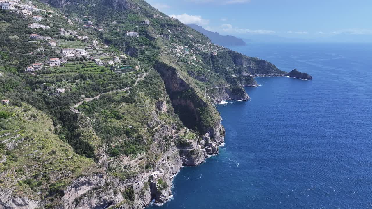 Amalfi Coast At Amalfi In Salerno Italy. Coastal City. Waterfront Landscape. Amalfi Coast At Salerno Italy. Beach Scenery. Medieval Buildings. Mediterranean Sea. Amalfi Coast Landscape.
