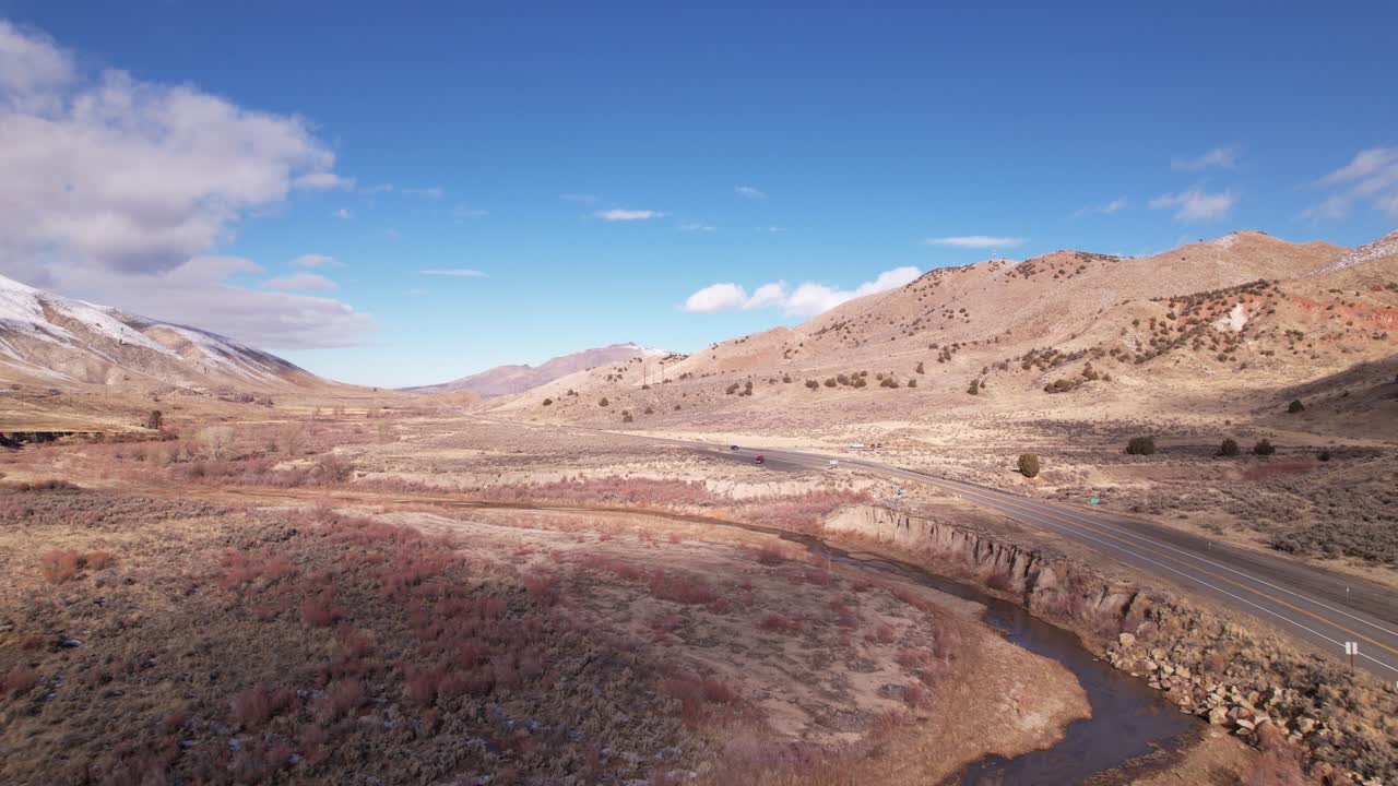 aerial view of Sierra Nevada mountains scenic landscape in California usa, road pass through mountains pass
