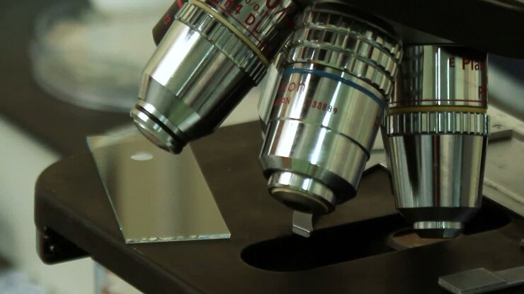 Scientist dripping liquid onto a test strip for microscopic examination