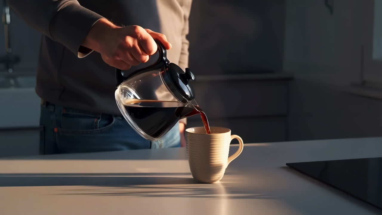 커피를 컵에 부어 넣는 것