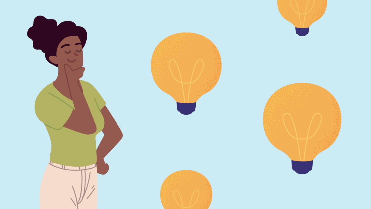 mujer afro con bulbos animación de personajes