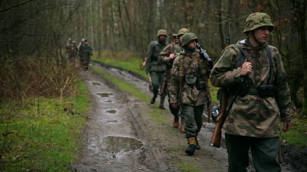 German Soldiers Marching Through a Forest