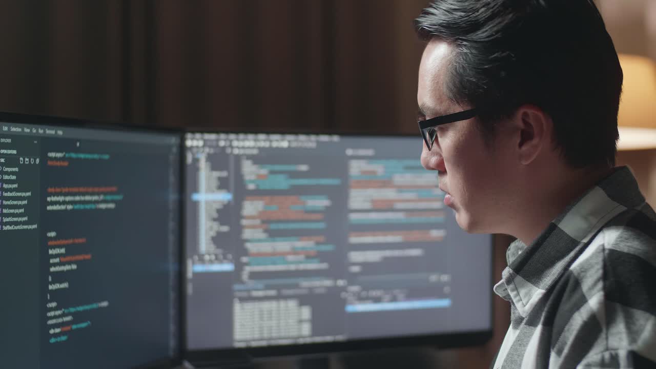 programador centrado en el código por la noche