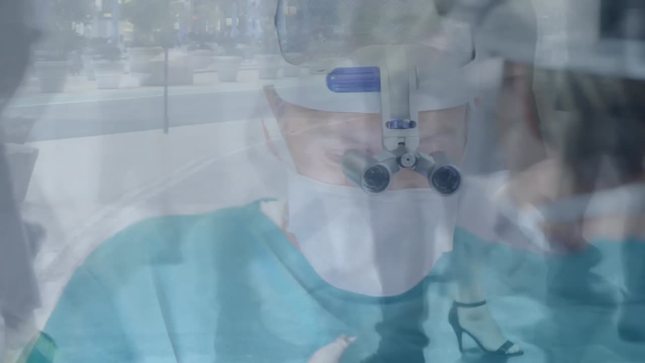 다양한 외과 의사들에 대한 도시 풍경의 애니메이션