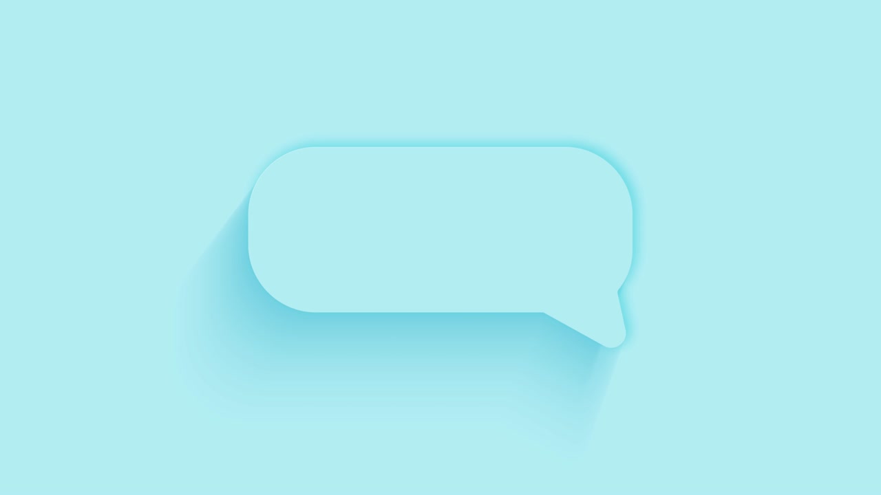Animated chat, speech bubble icon with shadow on blue background. Neumorphism minimal style. Transparent background. 4K video motion graphic animation.