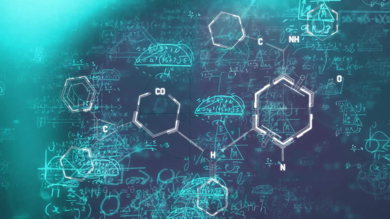 Animation of scientific data processing over blue background