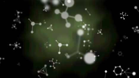 animación de moléculas blancas que se mueven sobre un fondo verde
