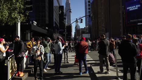 the streets surrounding madison square garden are alive with trump’s supporters, their voices echoing in the bright sunlight