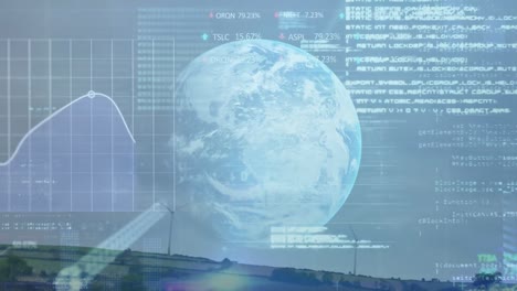 animation of financial data processing over wind turbine