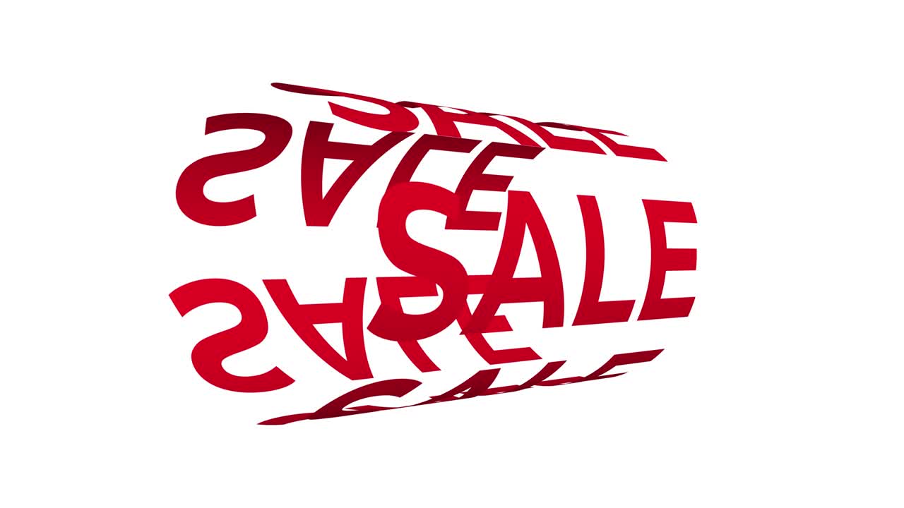 4k 3d vendita cilindro di testo elemento cinetico effetto di looping. animazione di tipografia cinetica. banner pubblicitario animato. animazione in movimento di testo rosso su sfondo bianco.