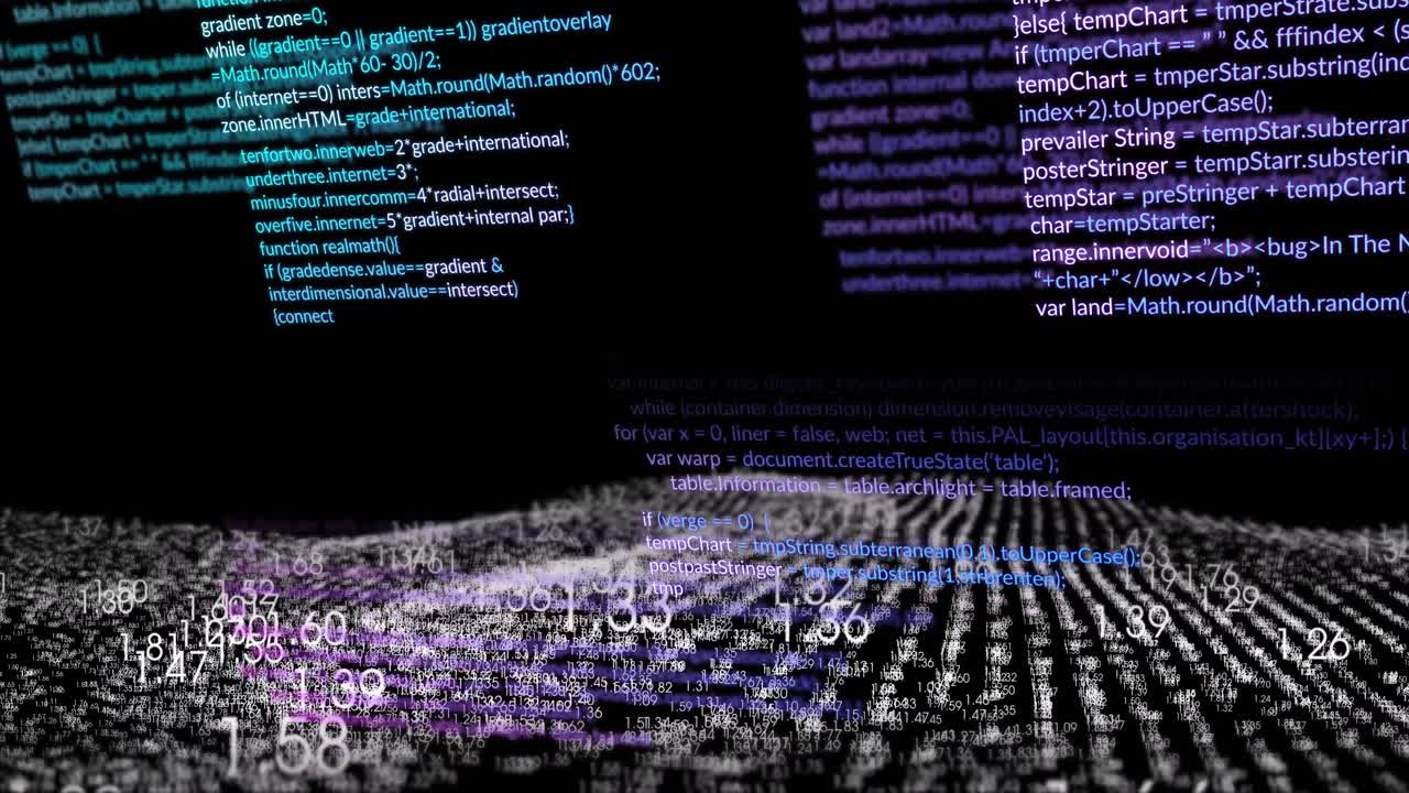 animation du traitement des données financières et codage binaire sur fond noir