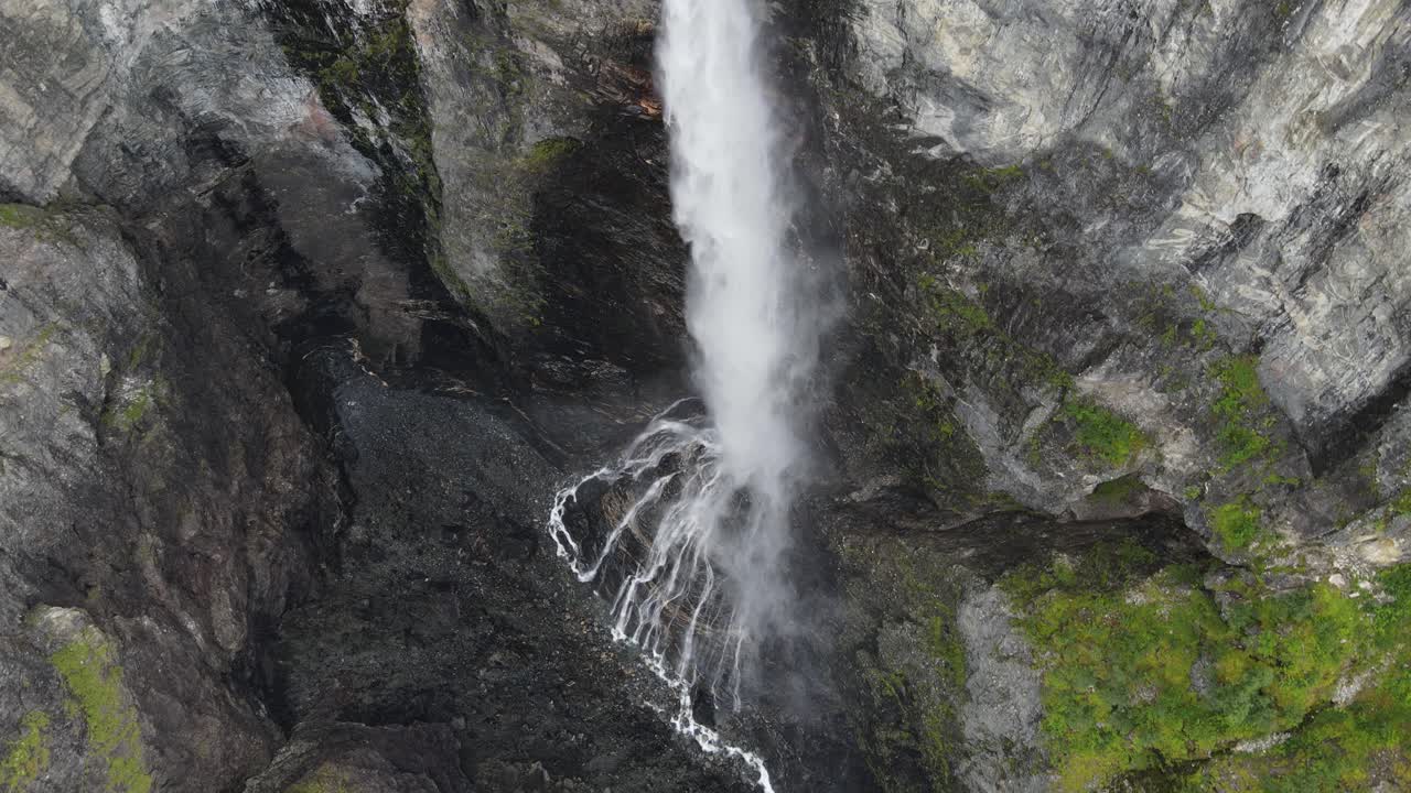 Scenic drone footage of Vettisfossen waterfall, Norway