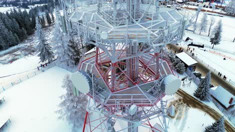 gubałówka television signals tower, winter weather, aerial reveal