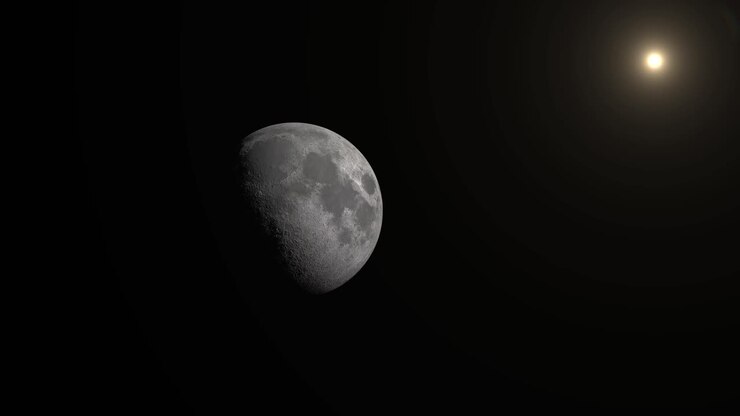 Bela filmagem da lua e do sol no espaço sideral