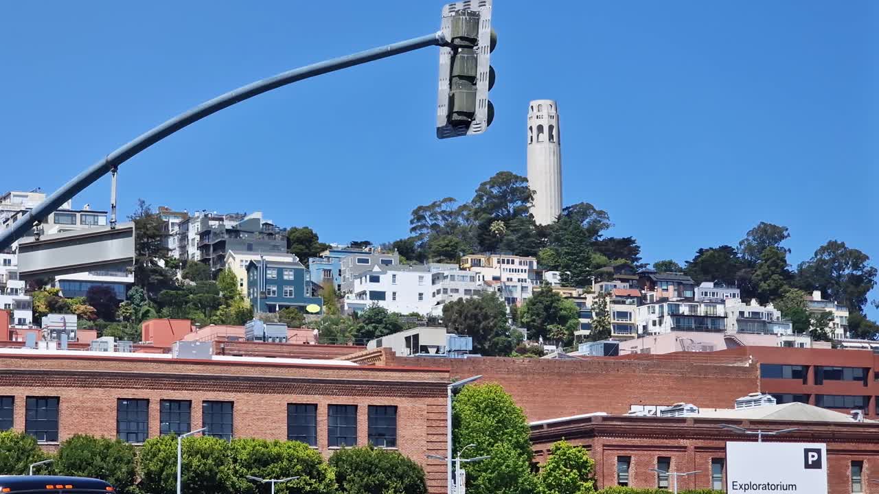 Coit Tower on Telegraph Hill, Landmark of San Francisco, California USA, View From Embarcadero