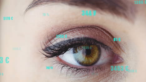 animación del procesamiento de datos en primer plano del ojo de la mujer