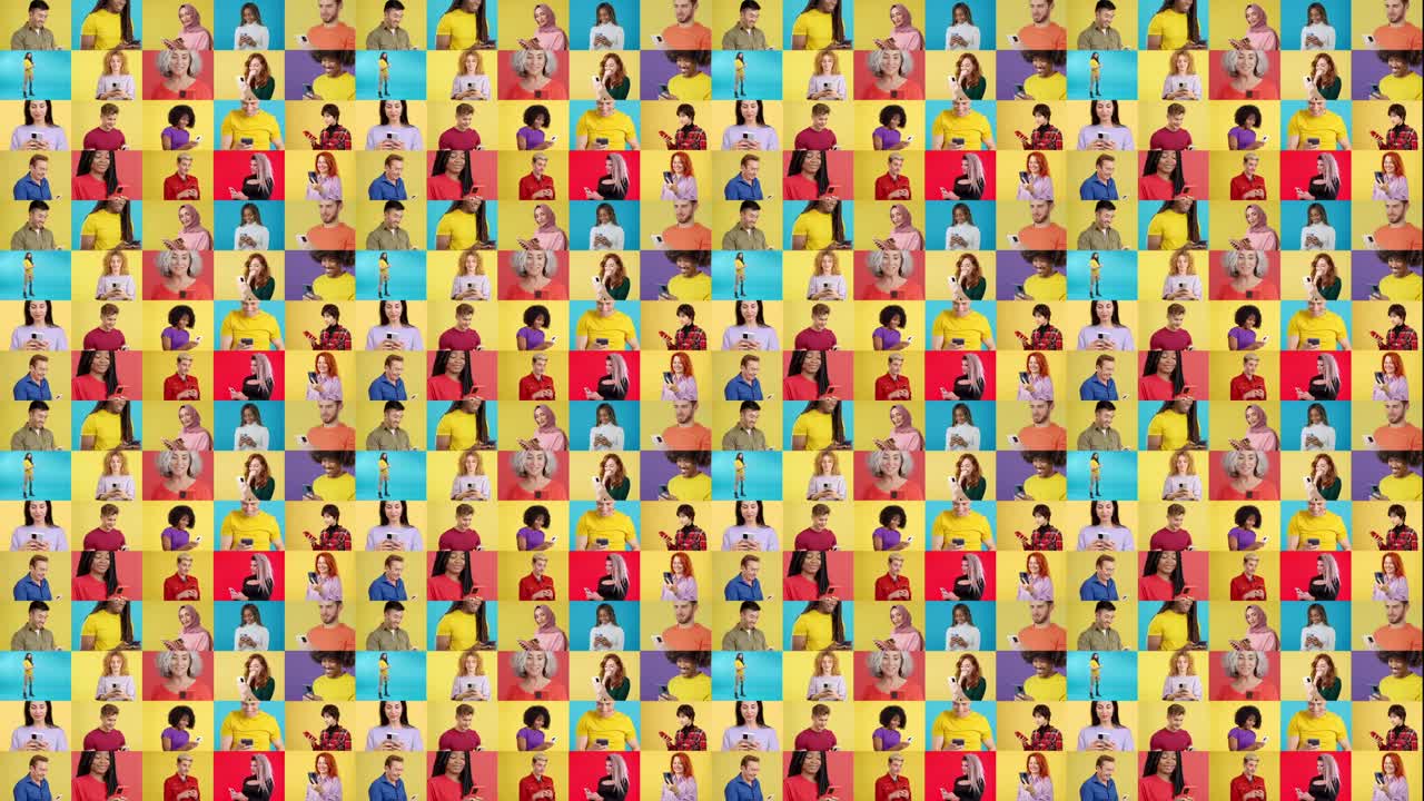 Mosaic of Diverse People Using Phones