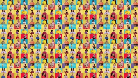 mosaic of diverse people using phones