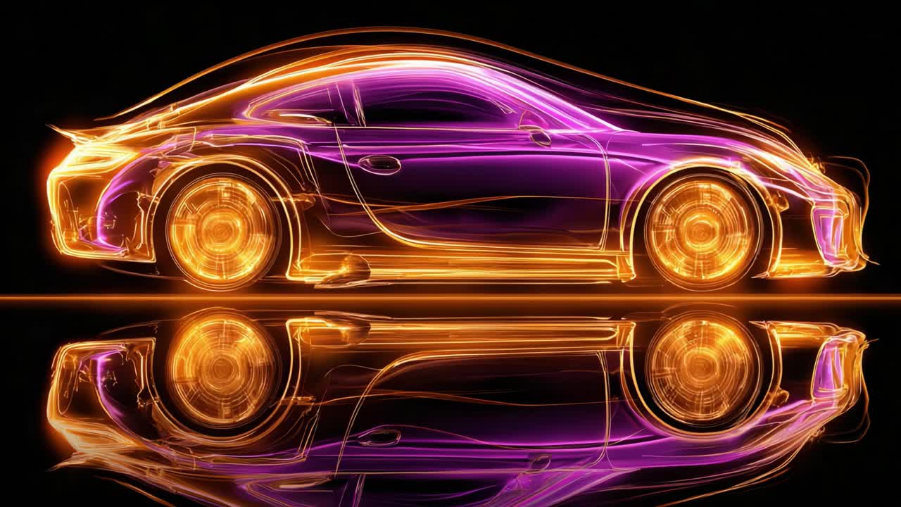 Dynamic Car Animation: A Stunning Display of Light and Motion Illustrating the Sleek Design and Vibrant Colors of a Modern Sports Car in a Digital Environment