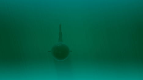 Low-poly-3d-animation.-Deep-blue-ocean.-The-yellow,-cartoon-design-submarine-is-on-its-adventure-expedition-swimming-underwater-and-immerging-from-the-water.-The-metal-warship-uses-a-periscope.