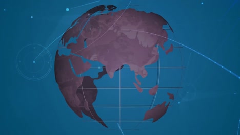 animación digital de la red de conexiones contra el globo giratorio sobre fondo azul