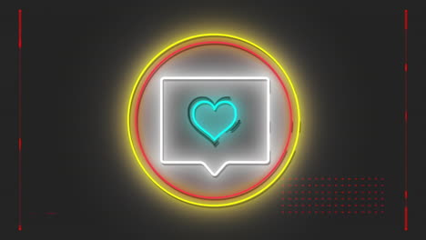 animación de manchas y icono de corazón de neón sobre fondo negro