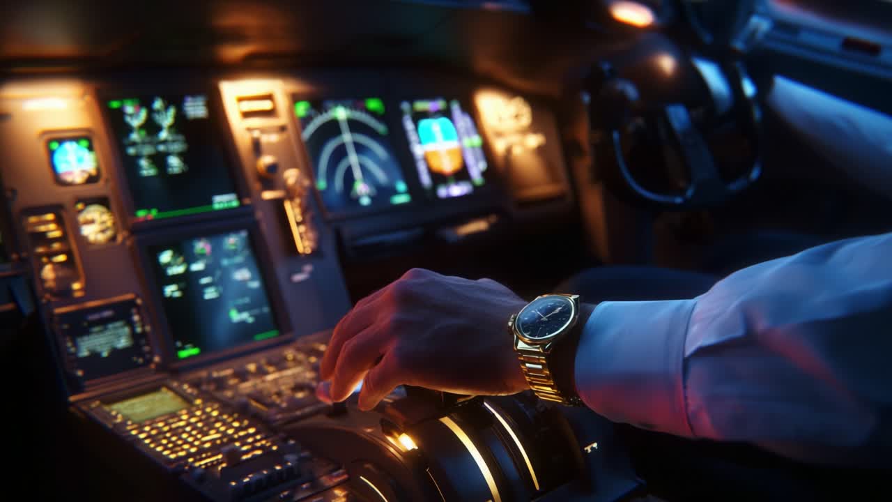 A Skilled Pilot Operates the Cockpit Controls Inside a Modern Aircraft, With Digital Displays Illuminating the Immersive Environment, Showcasing Technical Mastery and Precision in Aviation Operations