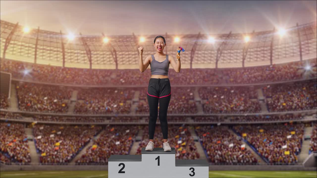 Woman Celebrating Victory on the Podium