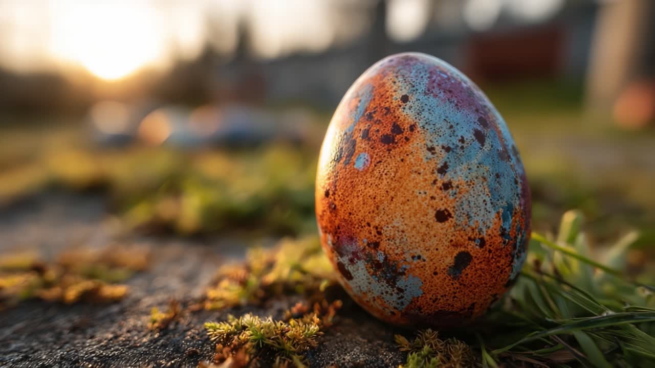 A Beautifully Decorated Egg Captured in Glowing Light, Set Against a Natural Background Highlighting the Vibrant Colors and Intricate Patterns of Springtime Artistry