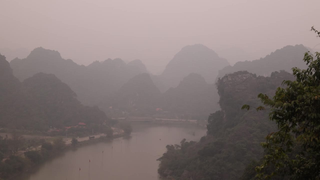 high viewpoint of river and mountain layers in the mountainous region of Ninh Ninh in Northern Vietnam