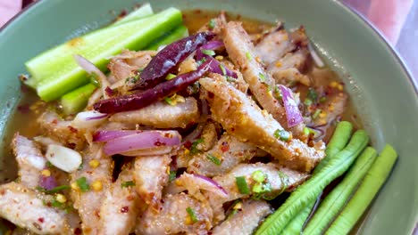 delicious spicy pork with fresh vegetables