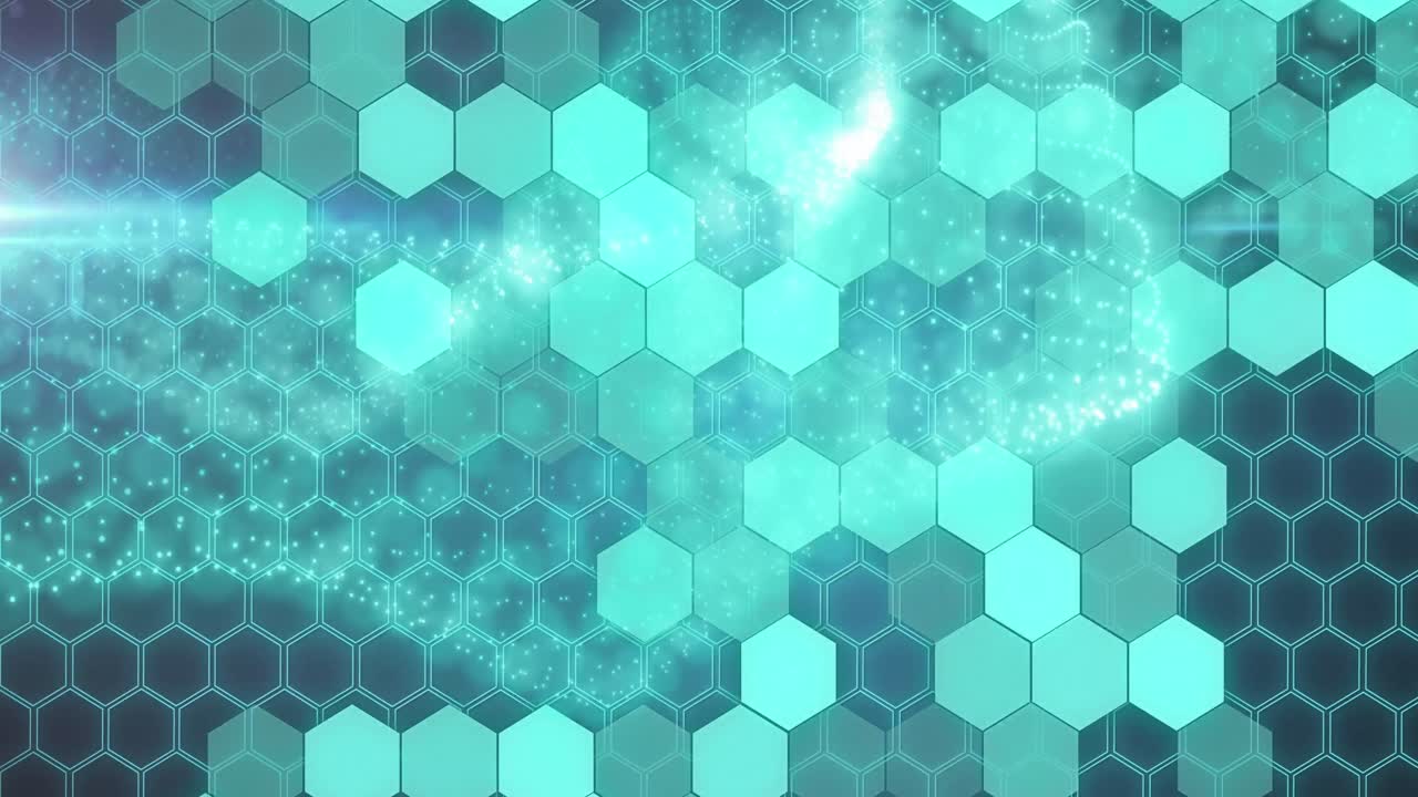 파란색 배경에 움직이는 모양과 반점의 애니메이션