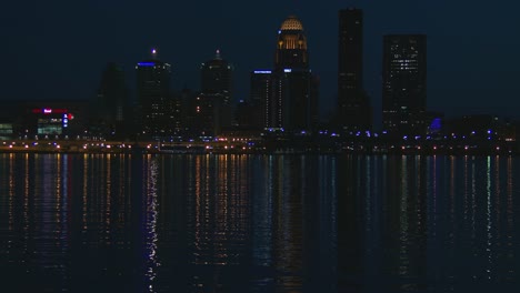 Pan-across-the-skyline-of-Lousiville-Kentucky-at-night