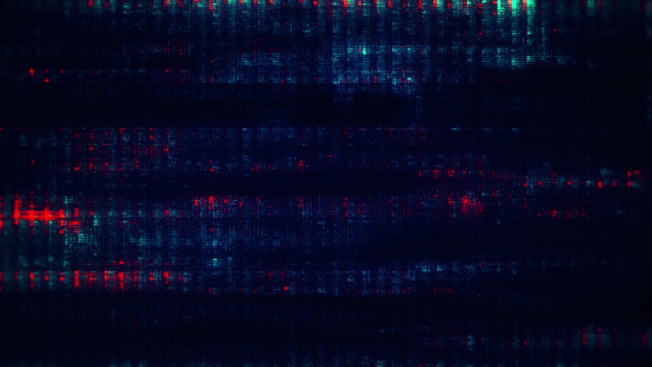 Effetto glitch digitale sfarfalliante con pixel rossi e blu