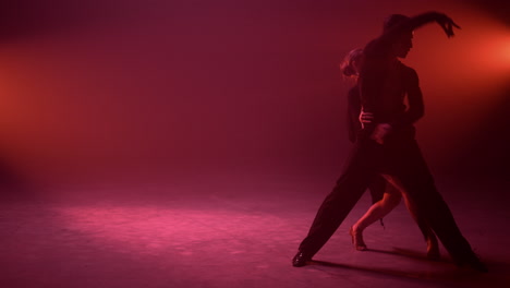 passionate couple bending during dance indoors. ballroom partners dancing