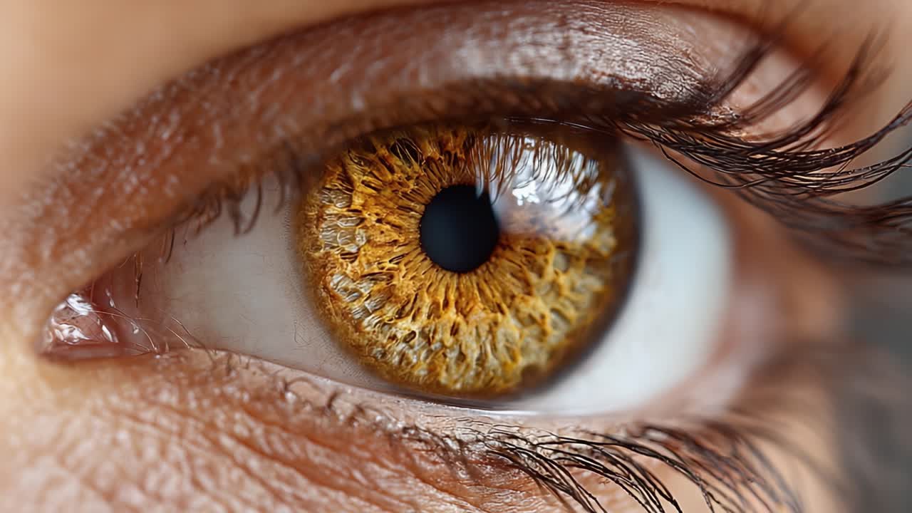 A Close-Up Exploration of Human Eye Detail: Discovering the Intricacies of an Iris with Stunning Patterns and Textures Captured in Two Frames