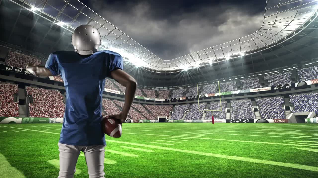 Giocatore di football americano che motiva i tifosi