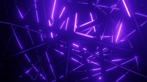 intersection of wire with purple neon glow on faces smoothly move in cycle, constantly crossing each other. abstract sci fi and technology background with concentric mechanism and beautiful light