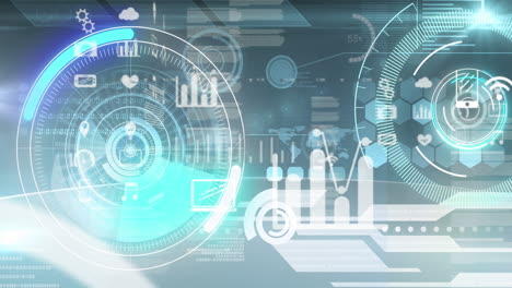 animation of scopes scanning and data processing over digital screen